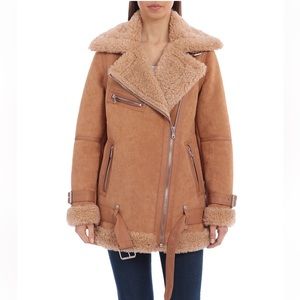 Avec Les Filles Oversized Faux Shearling Biker Jacket - Size Small